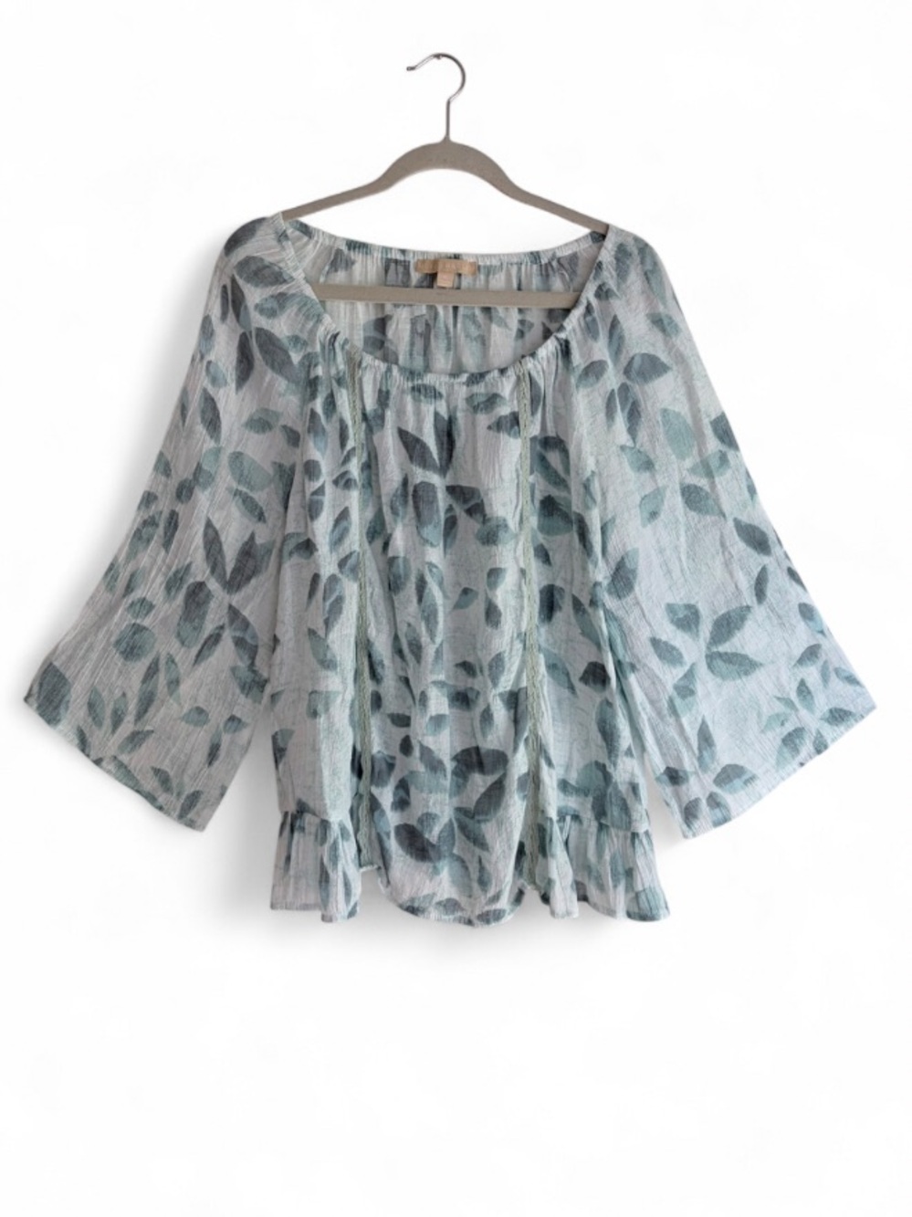 Hope & Harlow Sage Green Leaf Print Peasant Blouse Size XL